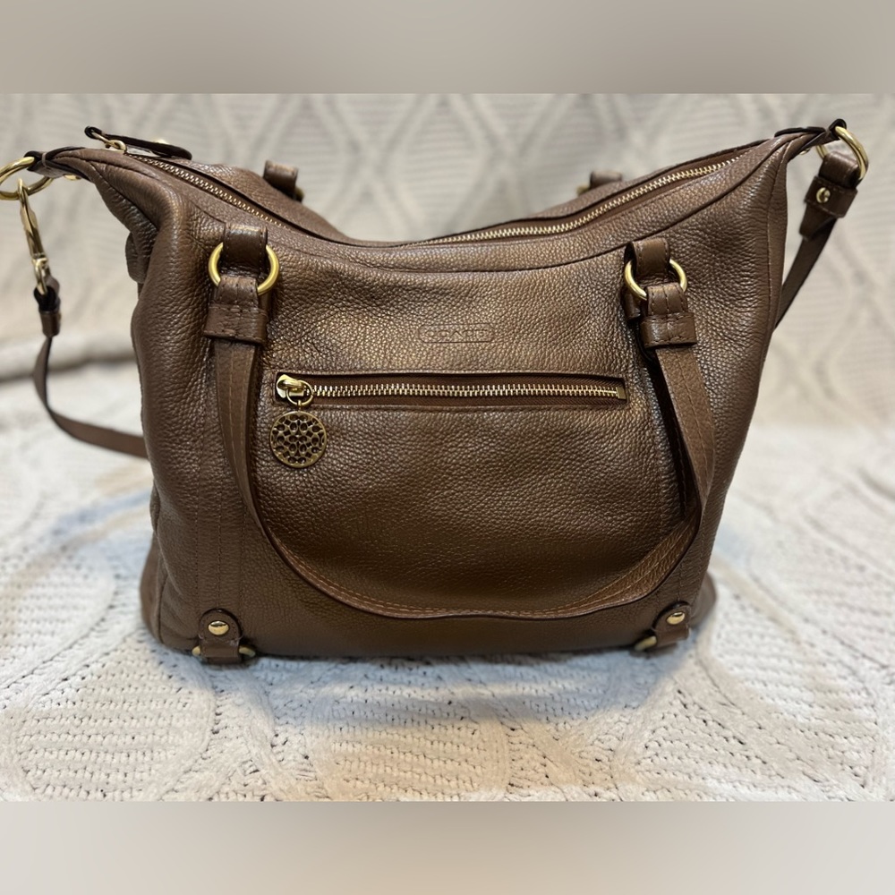 Coach  Crossbody Shoulder Bag Bronze Pebbled Leather.